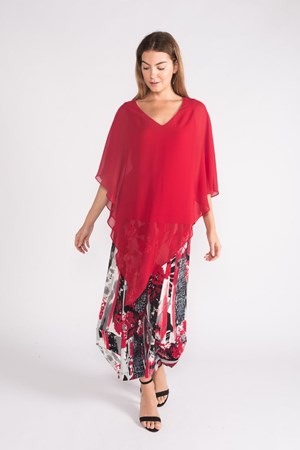 Belinda Chiffon Angled Top With Soft Knit Lining -Red